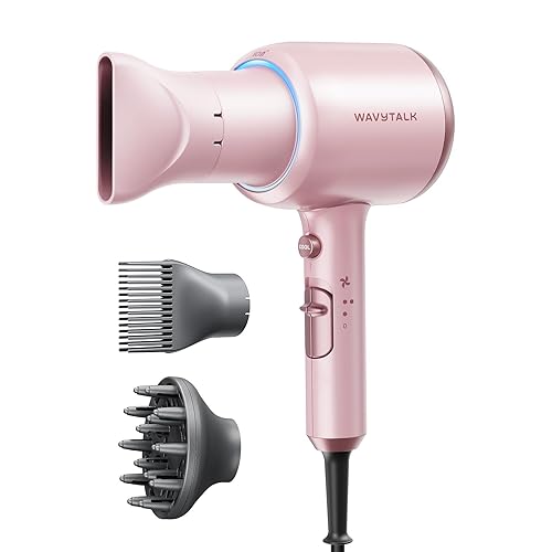 Wavytalk Hair Dryer with Diffuser, Blown Away Ionic Blow Dryer for Curly Hair with Comb, 1875W Fast Drying Hair Dryer with Ceramic Technology, 3 Attachments for All Hair Types, Light and Quiet, Pink - Millennial Pink (Comb+diffuser+nozzle)