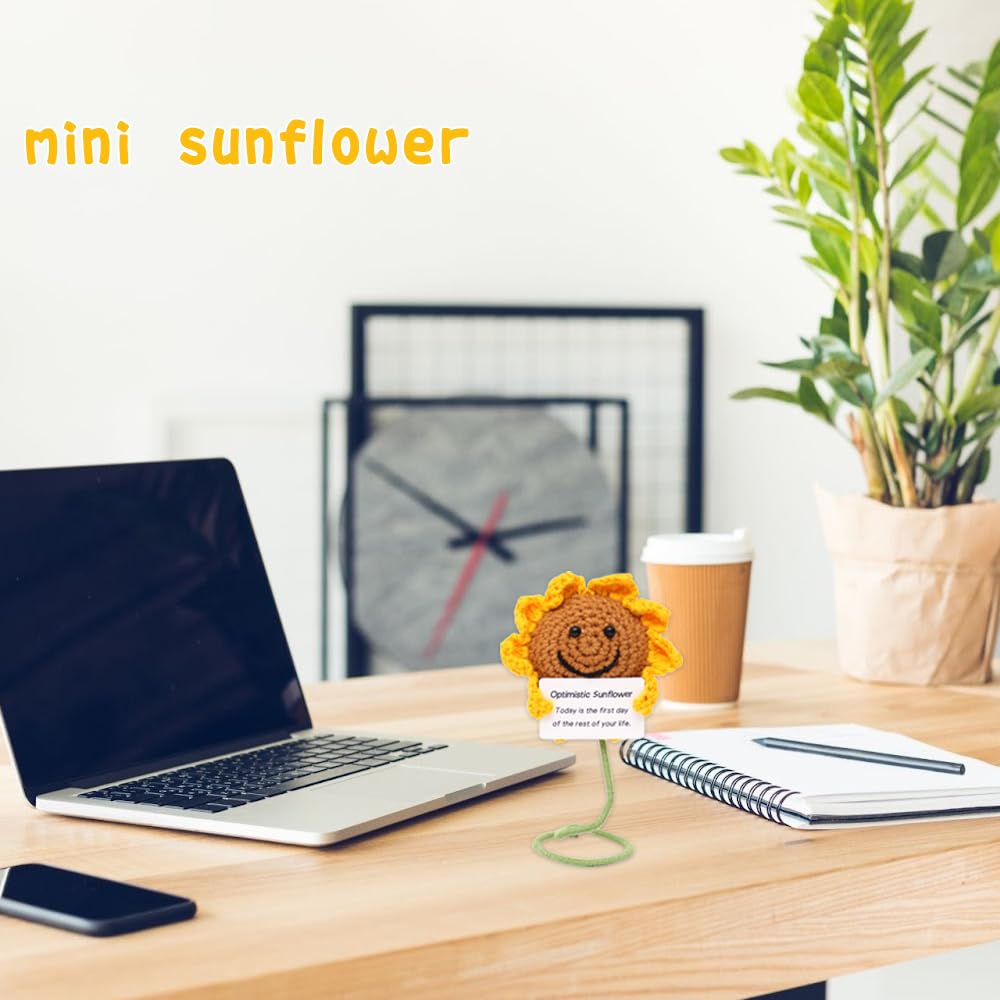 Dinghaole Pocket Hug Sonnenblume – Gehäkeltes Glücksgeschenk Mit Karte, Positivitätssymbol, 14 Cm