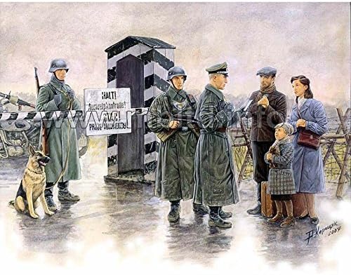 Master Box Checkpoint German Soldiers and Civilians with Sentry Box (6) Figure Model Building Kits (1:35 Scale) by Masterbox