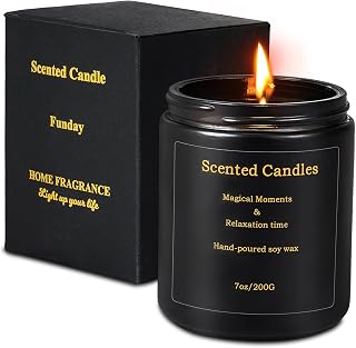 Scented Candles | Large Lavender Vanilla Scented Candles | Soy Candles Non Toxic | Candles for Home Scented | Masculine Candle | Vanilla Candle in Black Jar | (7 oz)