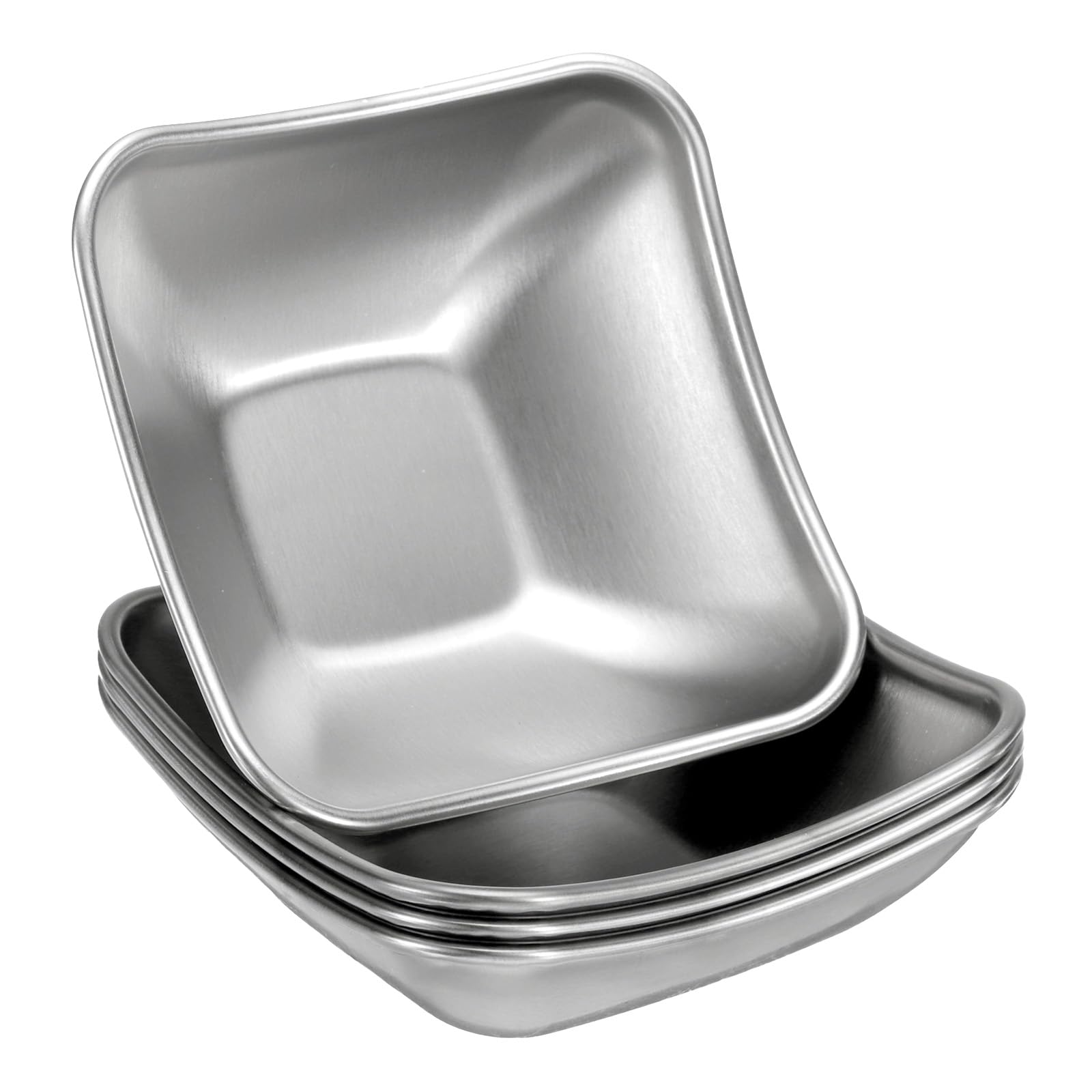 sourcing map 4 Pcs Stainless Steel Sauce Dish, 3" Sushi Soy Sauce Divided Dipping Bowls Metal Seasoning Dishes Appetizer Serving Tray Sauce Dish for Home Kitchen BBQ, Silver