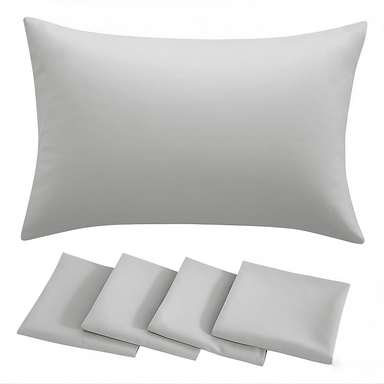 RUIKASI Grey Pillow Cases 4 Pack - Light Grey Plain Pillowcases with Envelope Closure Breathable Premium Brushed Microfiber Set of 4 Pillow Covers Standard 50x75 cm