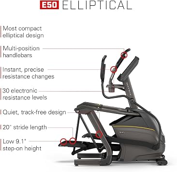 Matrix Fitness E50 Elliptical with XER | 10 Touchscreen (WiFi+BT) | Low Impact Workouts, Full Body Cardio, High Calorie Burn | Space Saving Compact Design, Suspension Elliptical
