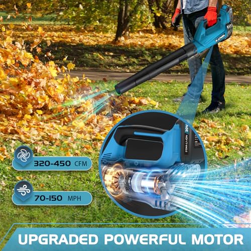 Image of Leaf Blower, Electric Cordless Leaf Blower with 2 Batteries and Charger, 2 Speed Mode, Lightweight Leaf Blowers for Blowing Leaves, Lawn Care, Patio Cleaning and Dust