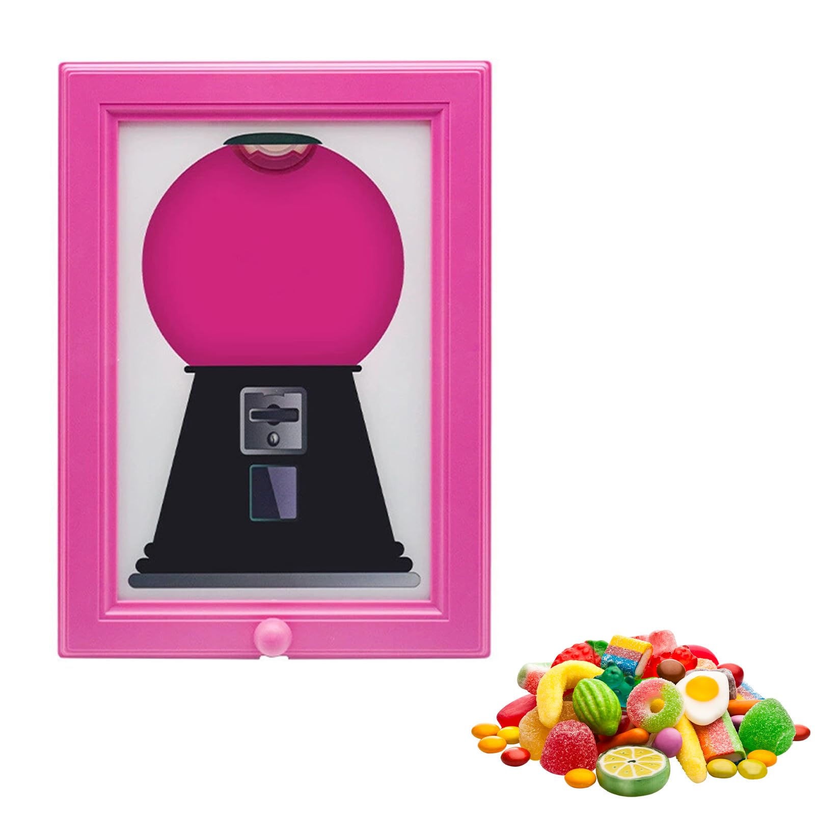 Candy Dispenser Picture Frame, Hanging Handy Candy Frame Dispenser Gumball Machine in a Frame, Fast Distribution Candies, Nuts, Dog & Cat Treats, Suitable for Birthday & Holiday Gifts (Rose Red)