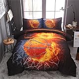 Btargot Twin Basketball and Fire Quilt Set Bedding Sets, 3D Sports Themed Bedding, All-Season...