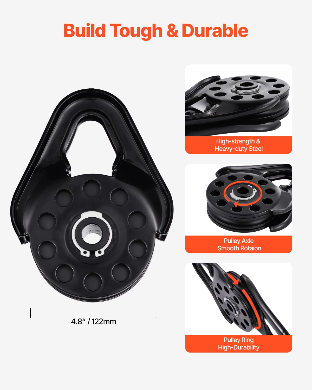 VEVOR Snatch Block per Recupero Verricello 14,5 T, Sistema di Carrucole Resistenza Rottura 14,5 T con Corda 9,5 mm Accessorio di Recupero Fuoristrada per Recupero su Camion, Trattori, ATV e UTV