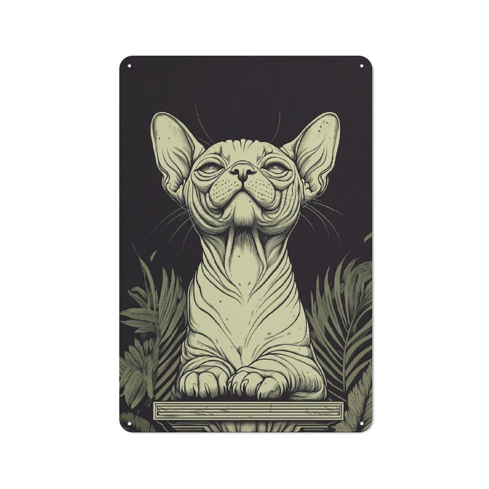 Junmoney Style Smiling Sphynx Cat Rustic Printed Metal Sign 30X20cm For Bar Or Restaurant, For Bar Decor Enthusiasts