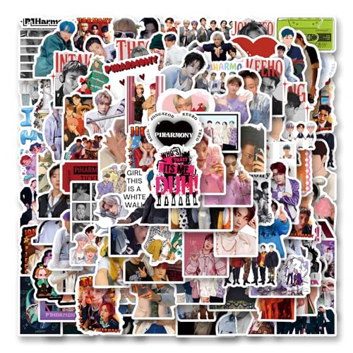 110pcs P1harmony Stickers Decals PackKpop Cute Cartoon Stickers Vinyl Reusable Non-Repeating Waterproof Vinyl Decalsfor Water Bottle Phone Laptop Guitar Scrapbook Skateboard Luggage