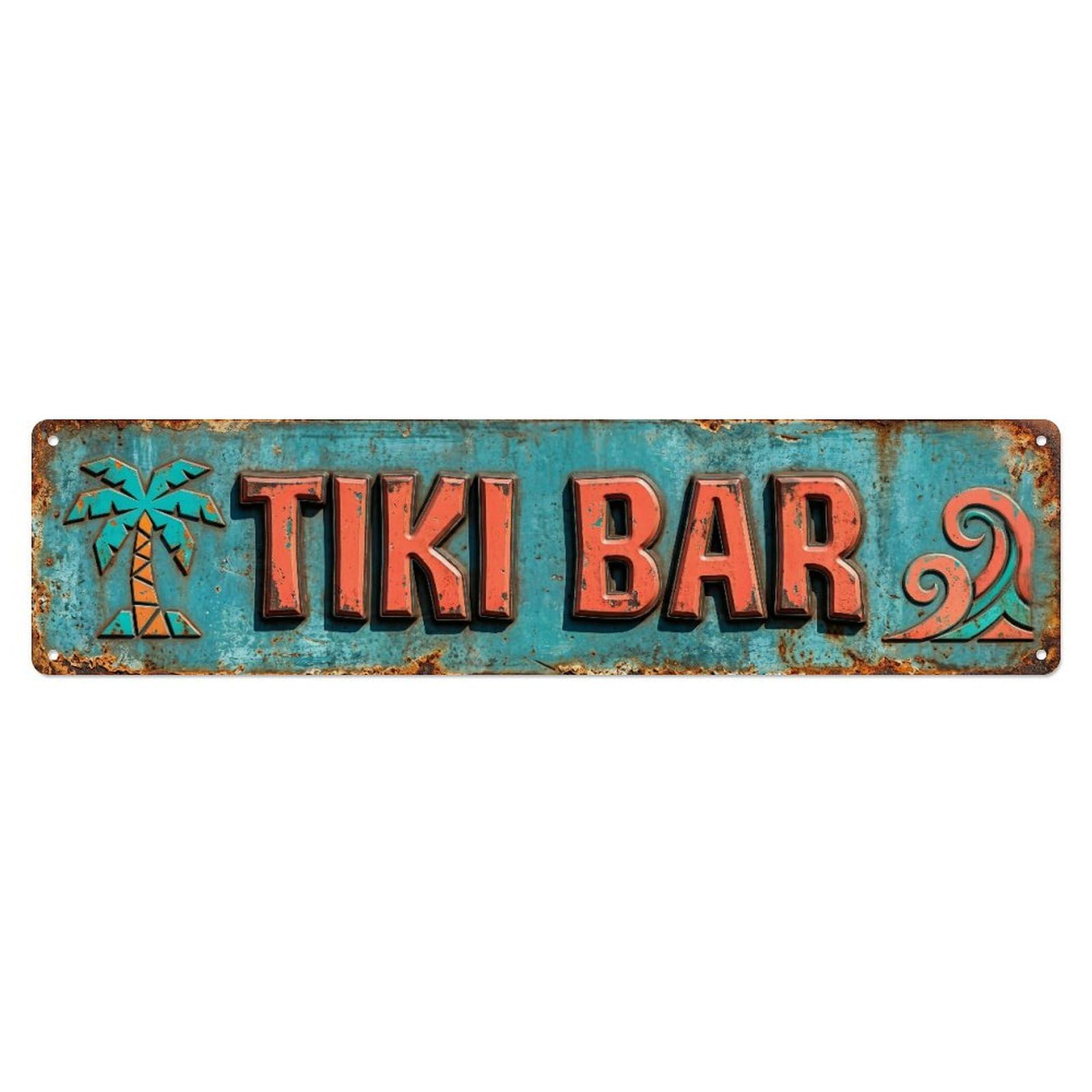 TIKI BAR Tropical Escape Metal Tin Skinny Sign Plaque Wall Decor for Cafe, Club Bar, Office, Home Garden Metal Poster 4x16Inch