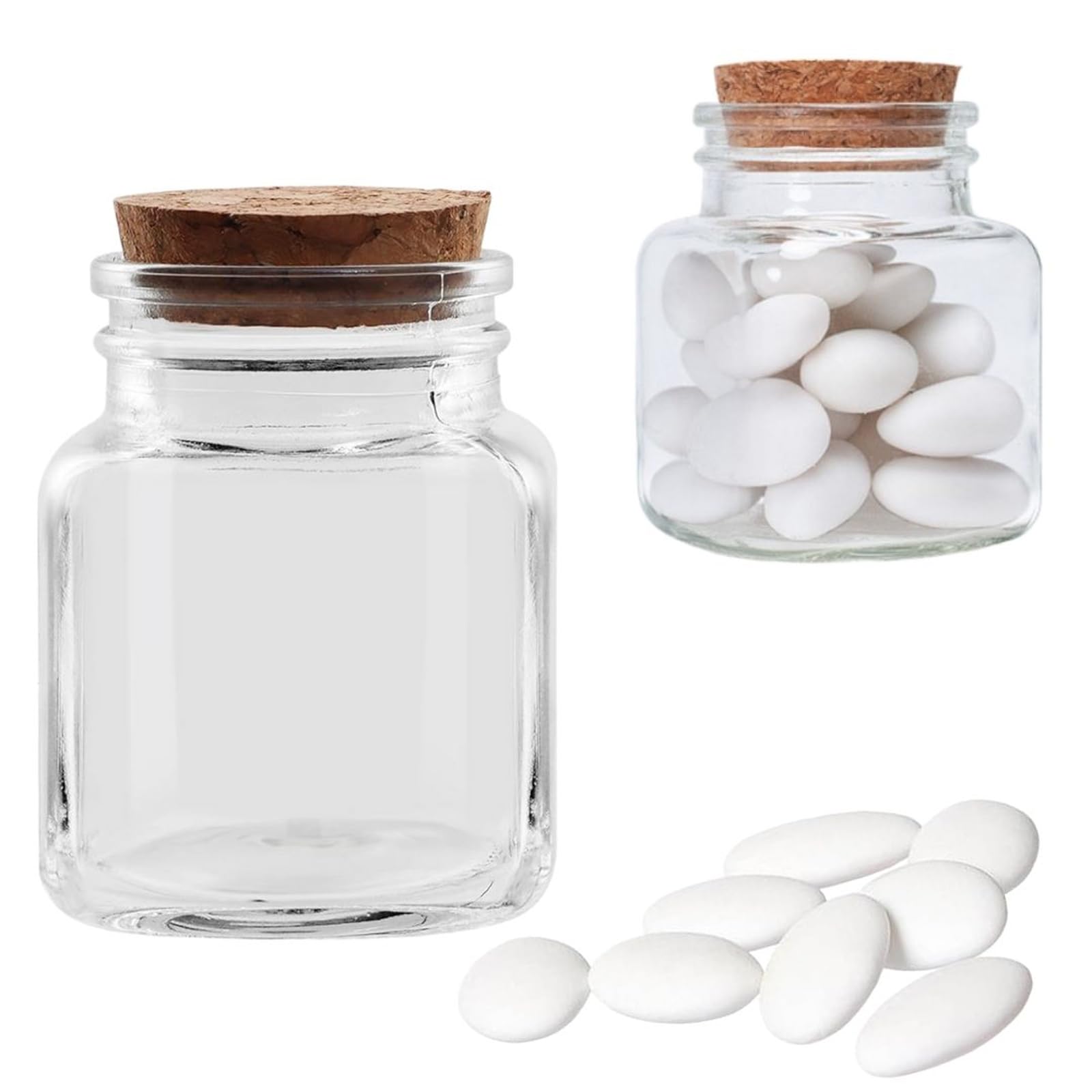 Doni Bomboniere 50 Barattolini 7x5x5 portaconfetti Trasparenti Personalizzate Fai da Te Matrimonio Battesimo Nascita cresima Comunione Laurea