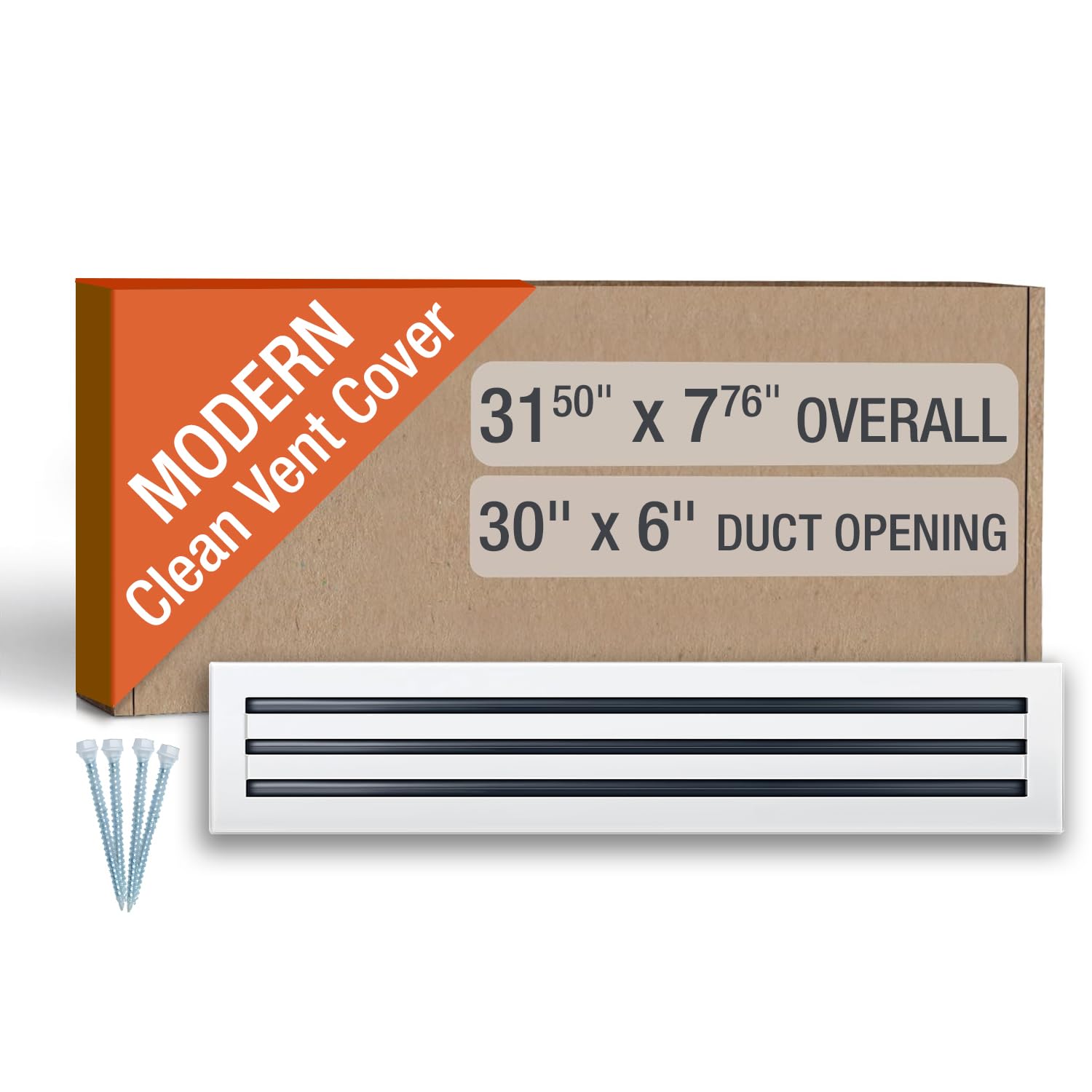 clean modern ac vent cover 30 x 6 (duct opening cutout) - decorative white air vent - standard linear slot diffuser - register grille for ceiling, walls & floors - all aluminium