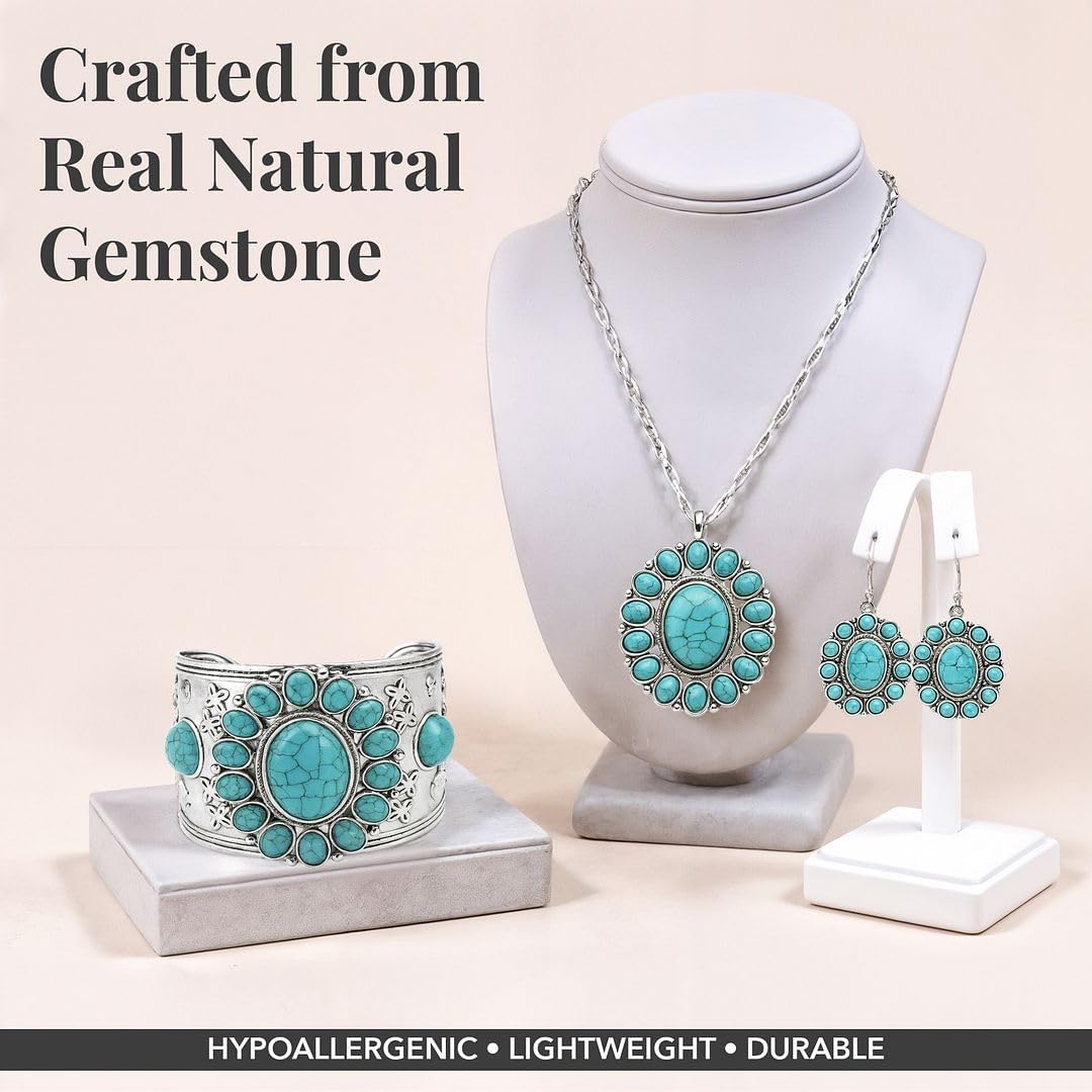 Howlite Jewelry Sets for Women - Turquoise Inspired Western Cowgirl Accessories - Statement Summer Beach Boho Necklace Earrings & Cuff Bracelet Set - Costume Jewelry Anniversary Valentines Day Gifts - Image 3