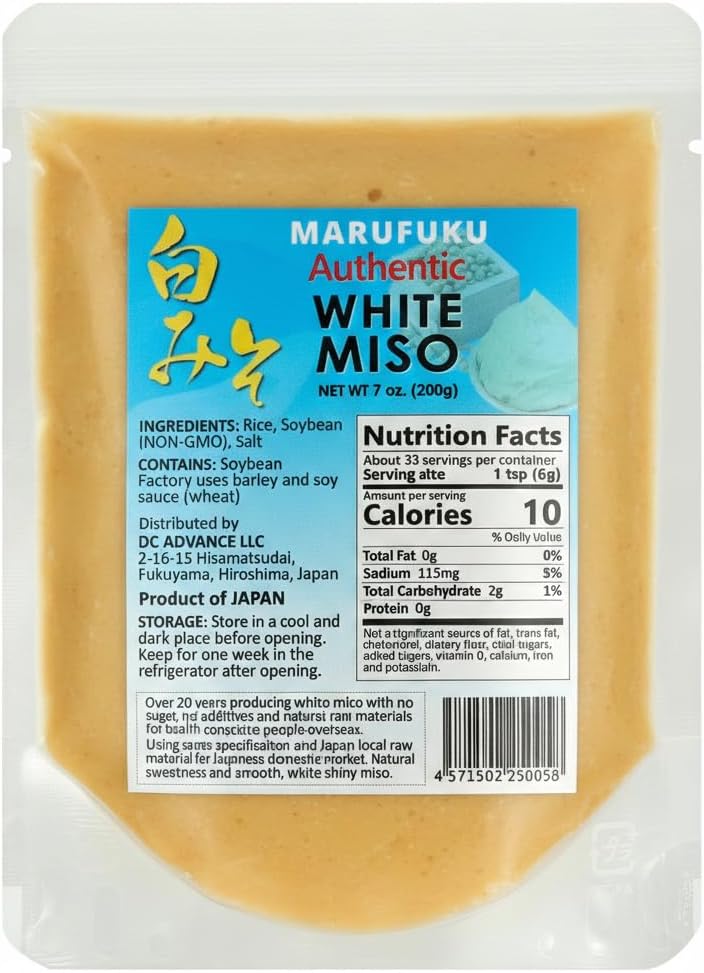 MARUFUKU from Japan Authentic Shiro White Miso Paste, 7.0 OZ - Savory Japanese Seasoning for Cooking Soup Base, Broth, Stew, Salad Dressing, Sauce, Marinade, Ramen