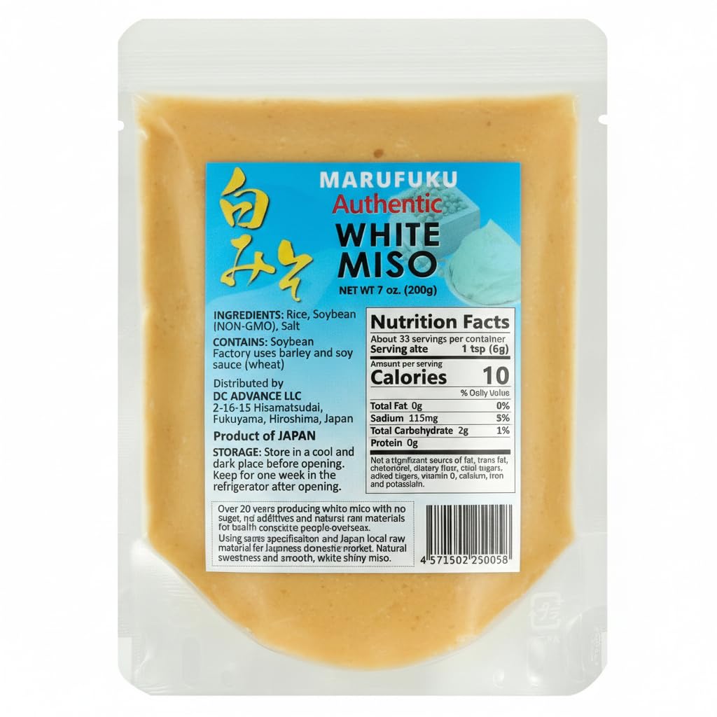 MARUFUKU Authentic Shiro White Miso Paste from Japan, 7oz - No Sugar, No Additives, Organic Koji-Fermented for Soup, Marinades & Salads