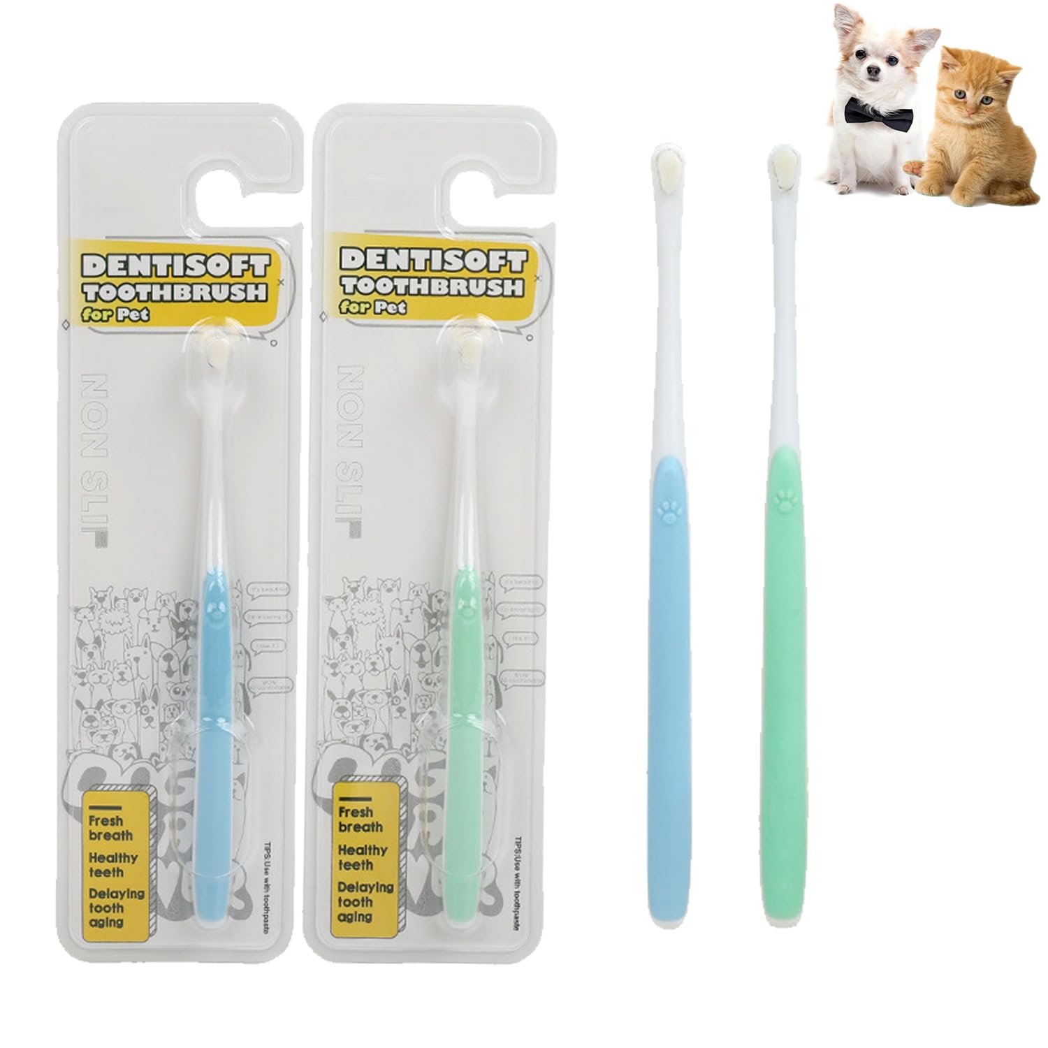 JGocot Small Dog Toothbrush,|Micro Brush Head|Nano Bristle|Soft Pet Toothbrush for Sensitive Gum&Teeth, Dog Teeth Cleaning Kit for Puppy, Kitten, Cats