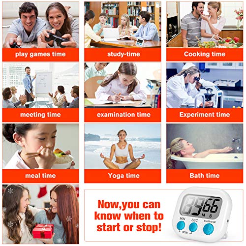 Timer, Kitchen Timer, Magnetic Digital Timers Loud Alarm Digital Timer for Cooking 2 Pack (white), Upgrade Silent Classroom Countdown Count Up Timer for Kids, Back Stand for Food Timer - Thumbnail 2