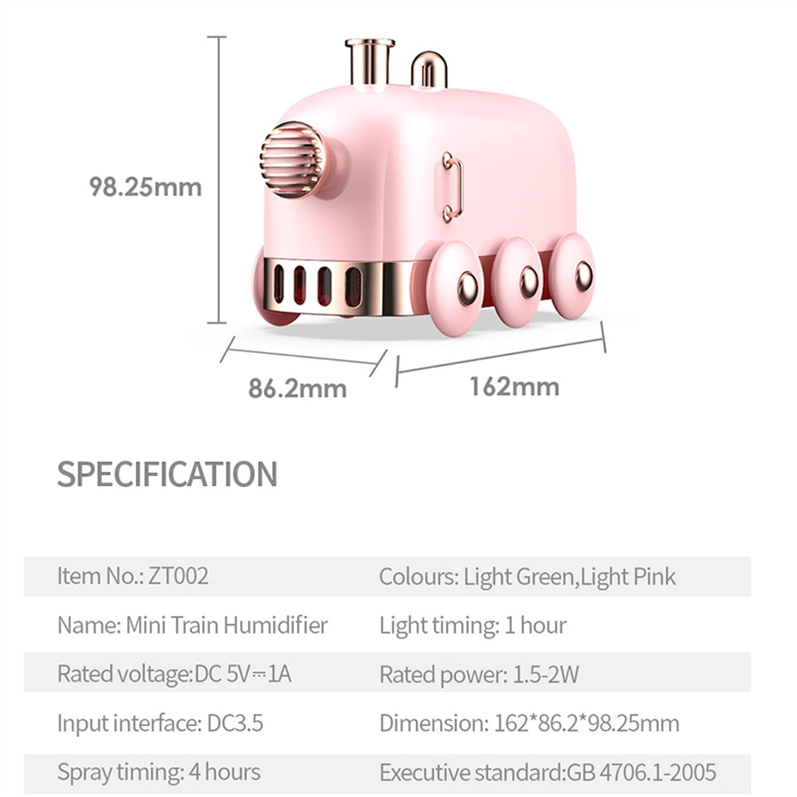 Trein luchtbevochtiger, 300 ml, retro trein aromatherapie diffuser met