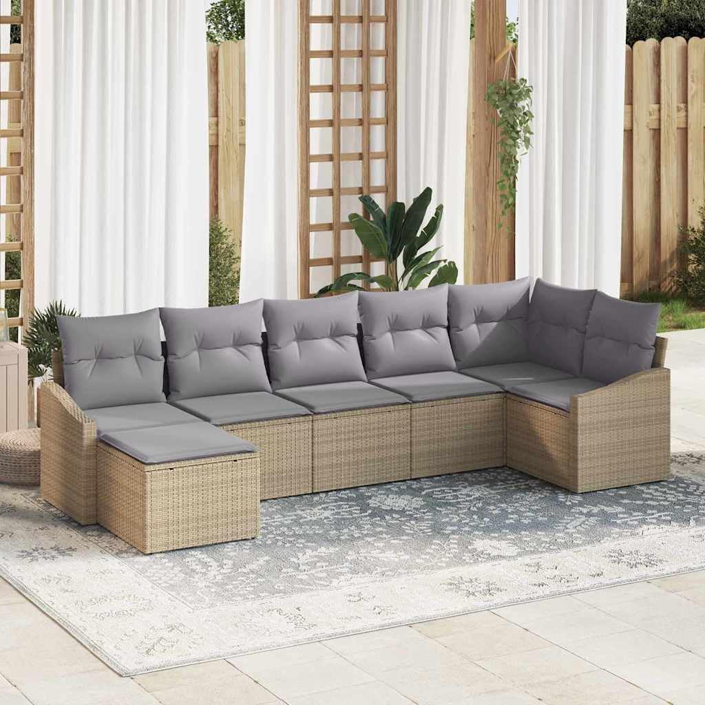 Ensemble de canapés polyrotin beige Solivagant 7 pièces avec coussins
