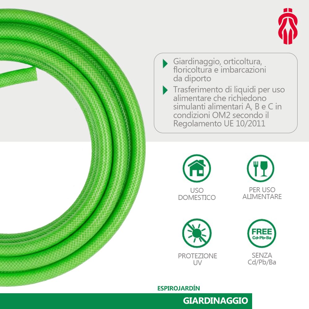 ESPIROFLEX Tubo da Giardino in PVC Rivestito in Plastica, lungo 25 metri (3/4"), per Irrigazione Domestica e uso Alimentare | Tubo Elastico e Flessibile Rinforzato con rete in poliestere | Modello Mal