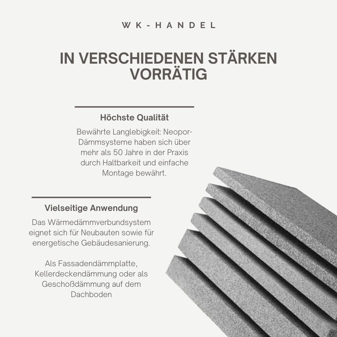 2m² Neopor Dämmplatten, 100 mm Stärke, WLG 032, 1000 x 500 mm, EPS NEO Fassadendämmung – Styropor WDVS Platten für energieeffizientes Bauen