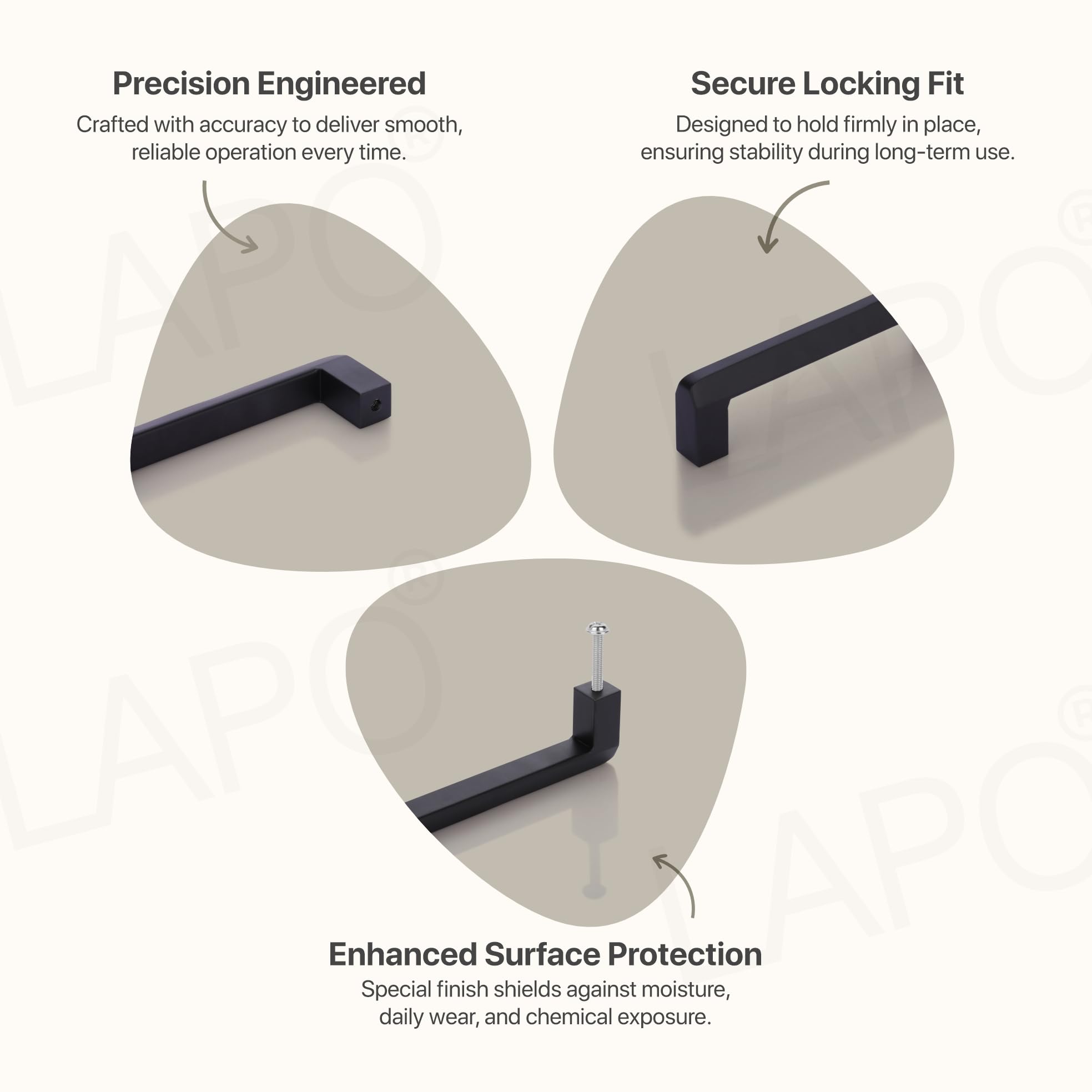 LAPO 4 Inch Cabinet Handles for Kitchen, Stainless Steel Structure for Drawer and Cupboard, Smooth Hand Feel, Scratch Safe Finish, Hole to Hole Size 10 cm, Easy Mount Setup (96mm, Black, Pack of 2) — Amazon image 4