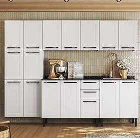 Cozinha Modulada em Aço 5 Peças 16 Portas 2 Gavetas Florença Itatiaia Branco Neve