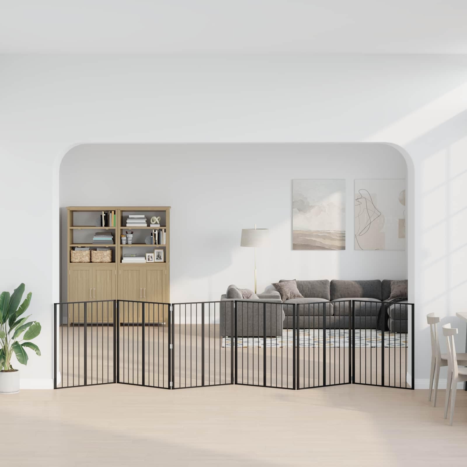 Puerta para perros de acero galvanizado, color negro, 6 unidades, 80 x 100 cm, plegable y plegable para cachorro y perro, con valla segura para protección y barrera en casa, jardín