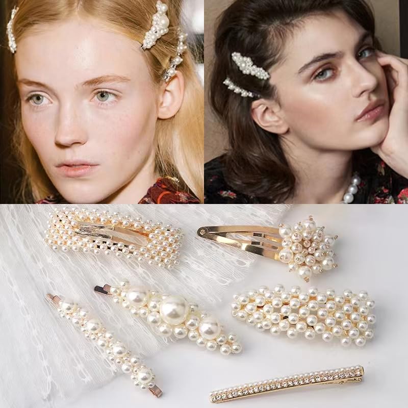 Miniatura 9 de Clip lateral de perlas, con diamantes de imitación, para mujeres y niñas, elegante horquilla (clip de perla, 10 unidades)