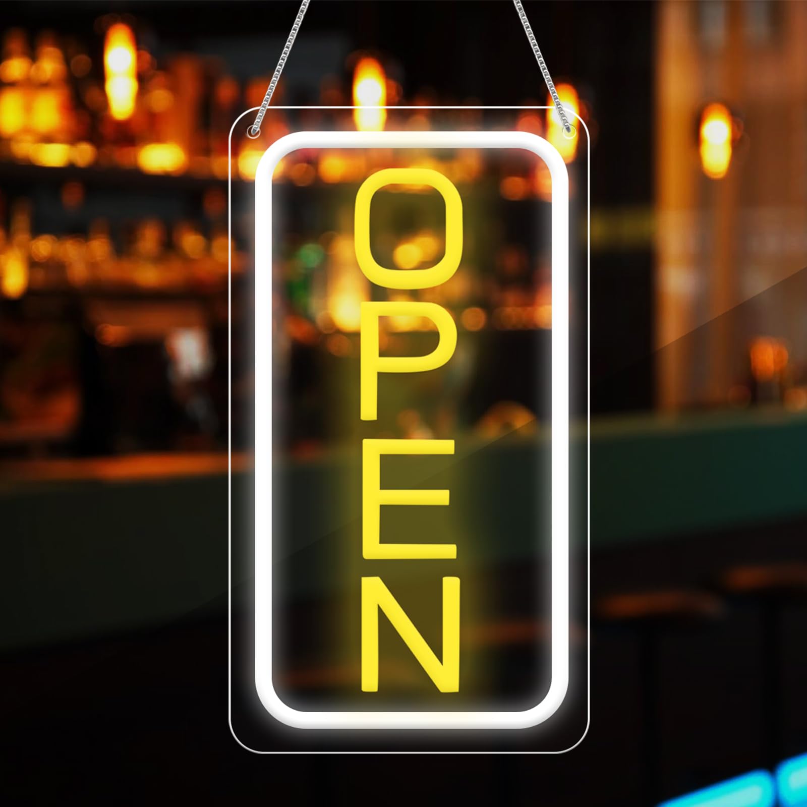 PORFOYO Cartello aperto al neon, 18.8 x 38 cm, luce al neon, alimentato da USB, per bar, club, negozi, ristoranti, caffè