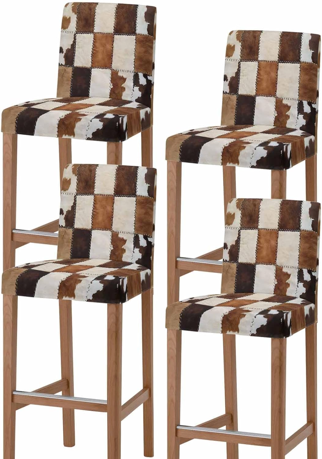 YOKOU Bar Stool Chair Covers Cow Print Vintage Animal Brown Stretch Pub Counter Stool Chair Slipcover for Dining Room Cafe Furniture Removable Covers Set of 4