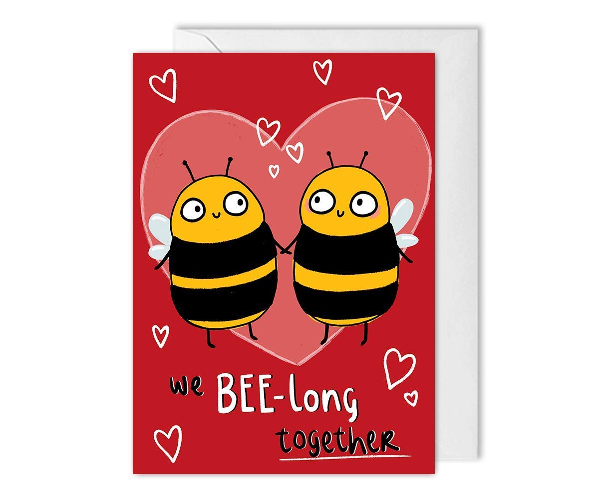 Punny Bees Love Card, We Bee-Long Together, Anniversary, For Her, For Him