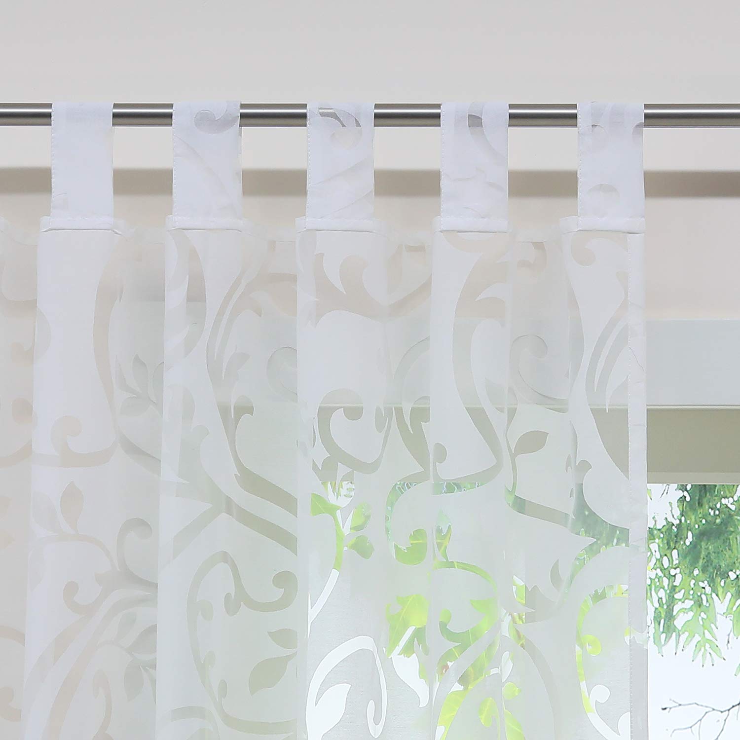 ESLIR Gardinen mit Schlaufen Vorhänge Ausbrenner Fensterschal Transparent Schlaufenschal mit Ranken Muster Weiß BxH BxH 140x225cm 1 Stück