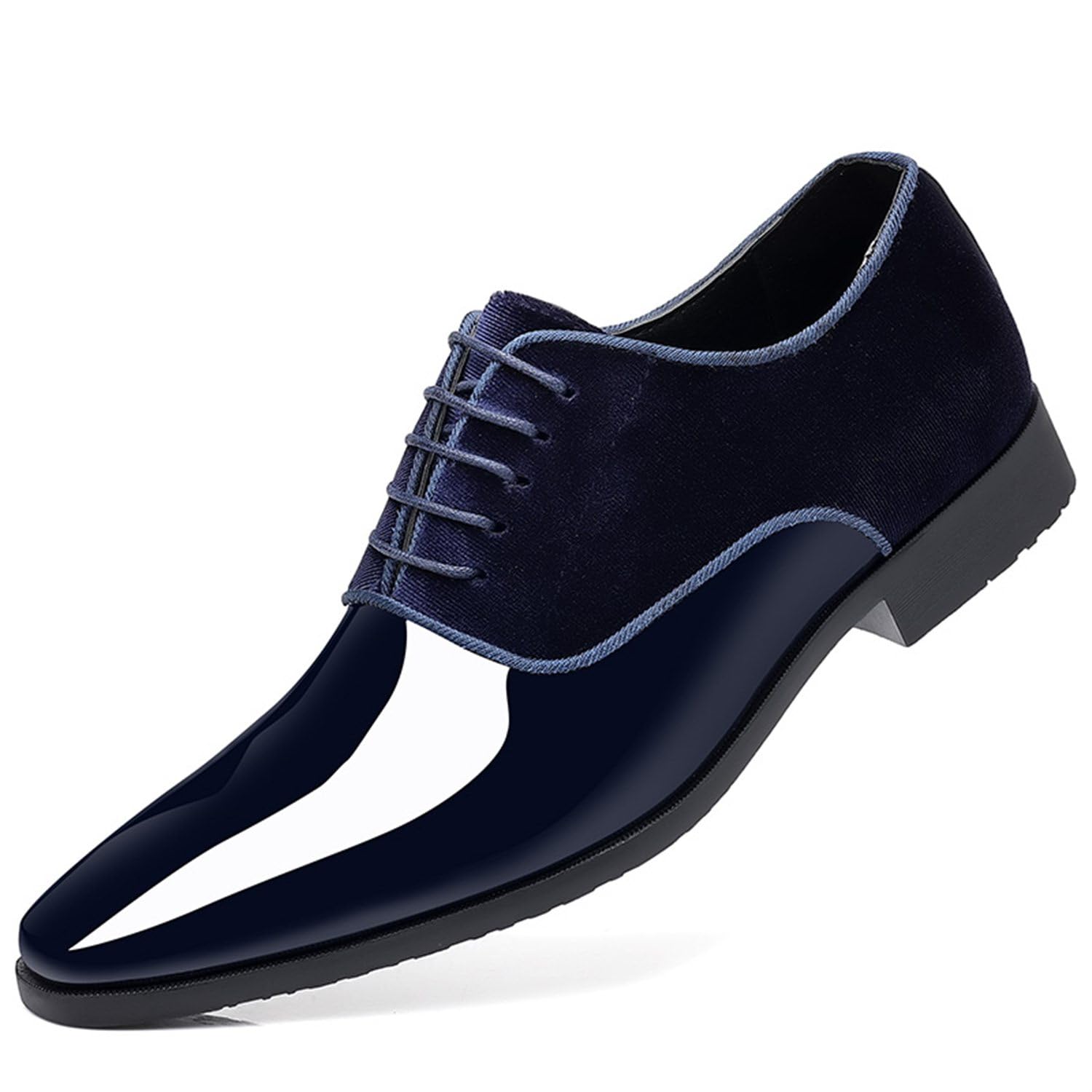 Mens Vintage High Gloss Dress Shoes Patent Leather Suede Oxford Formal Business Suit Tuxedo Shoes