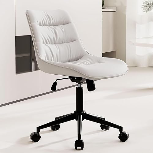 Rowill Silla de oficina con ruedas, silla de escritorio giratoria sin brazos con altura ajustable, moderna silla de trabajo de piel sintética