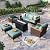 Sophia & William Patio Furniture Set with Fire Pit Table, 8 Piece Outdoor Wicker Conversation Set, Large Rattan Sectional Sofa with Ottoman & 45" Fire Pit Table(Aqua Blue)