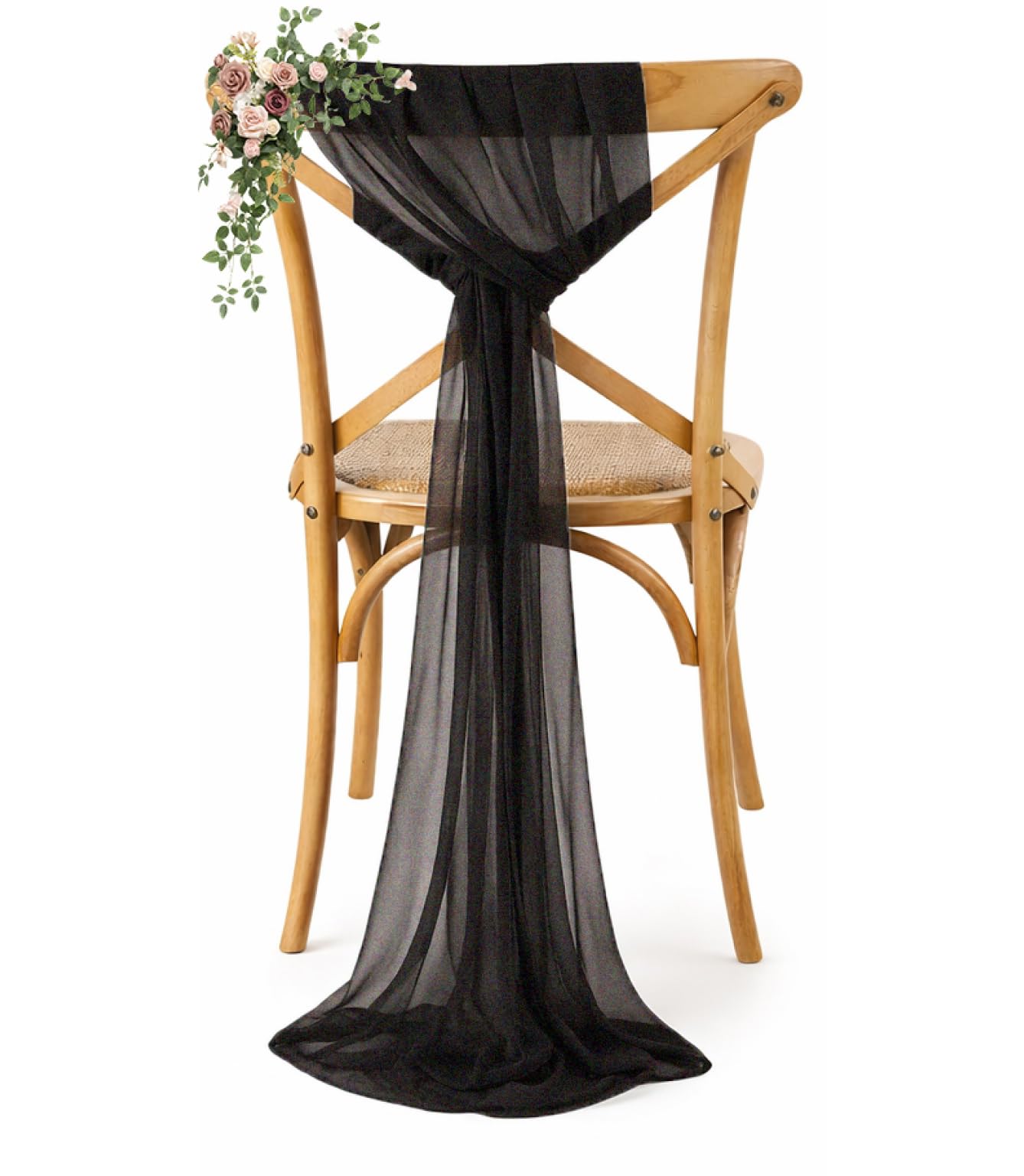 VDS Pack of 150, Black, Sheer Chiffon Chair Sashes Bows Chair Cover Back Tie Ribbon for Wedding Birthday Baby Shower Engagement Ceremony Event Party Banquet Restaurant Dining Chair Decoration