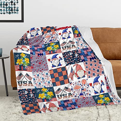 Independence Day Patriotic Blanket American Flag Star Throw Blankets Super Soft Warm Cozy Red White Blue Gnome Blanket Bed Couch Car Blanket For Independence Day 4Th July 50"X60" #TOP1