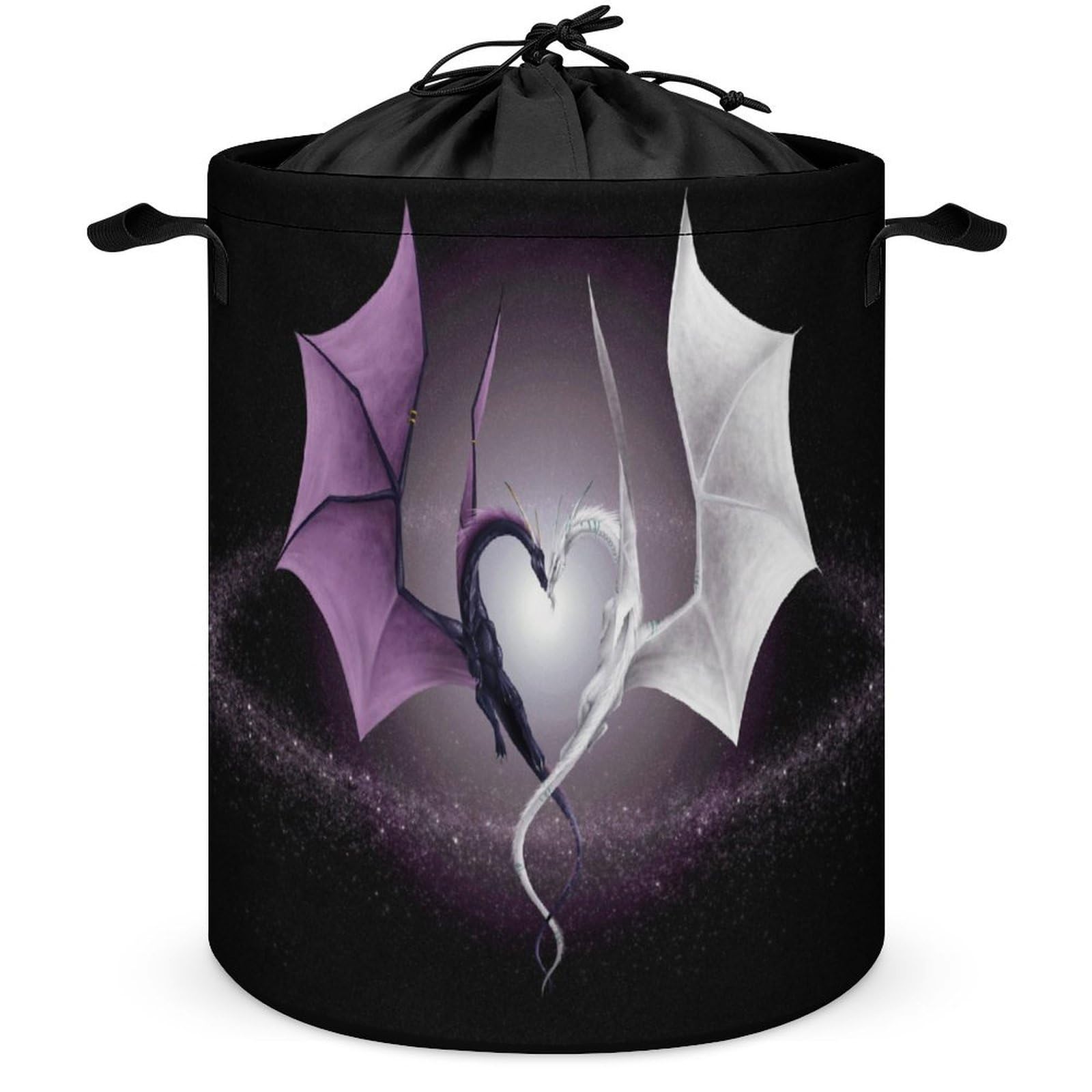 Qjjinxior Drawstring Laundry Hamper, Purple And Wirte Dragons Laundry Basket, Washing Basket with Handle