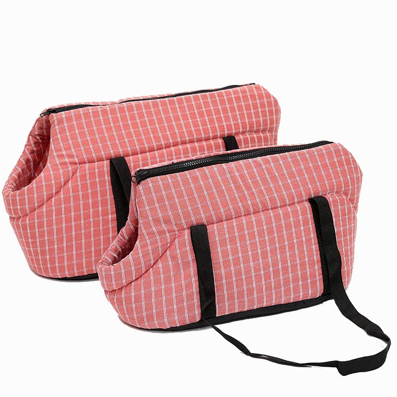 Bolsos Para Perros,Bandolera Para Perro Bolsas de hombro for perros de mascotas suaves Protegida con mochila exterior PET PERROPORTE PORT POR PUPPY VIAJE for PERROS PEQUEÑOS(Pink Plaid,Medium 40x25x28