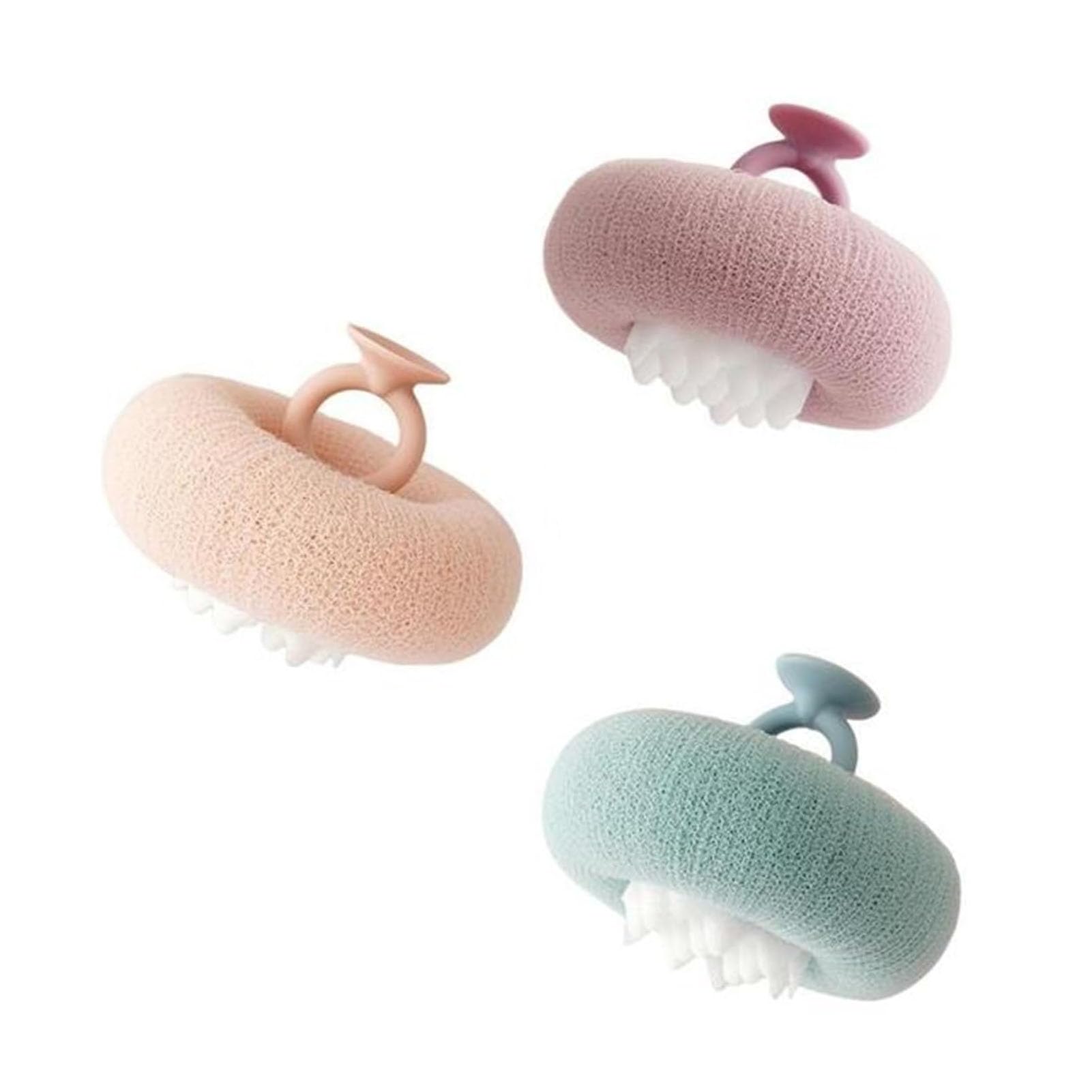 Esponjas de baño para adultos, esponjas redondas de baño, esponja exfoliante, colgante y succión de doble uso, masaje para ducha de baño (3 piezas)