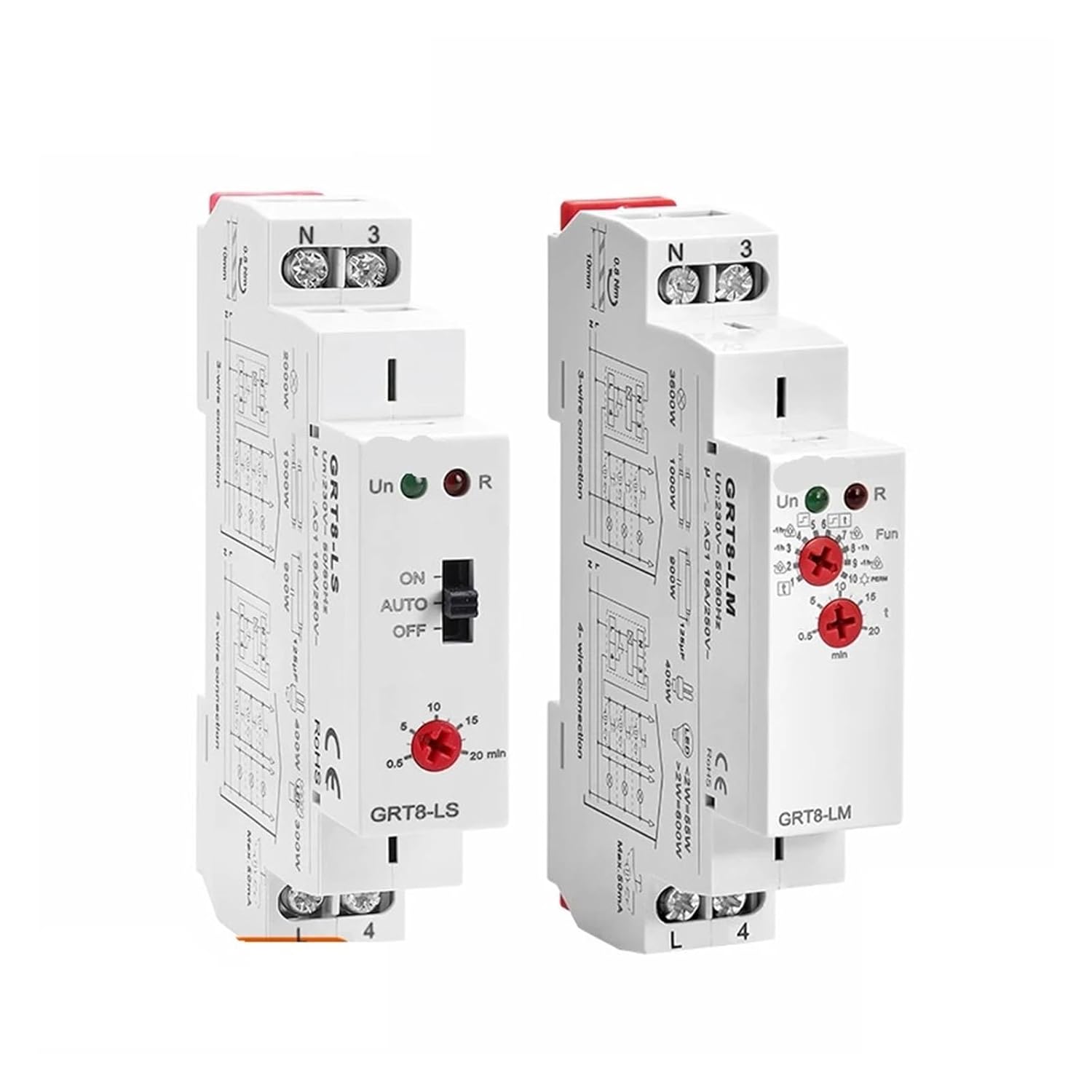 GRT8-LS/LM Stair Switch Lighting Timer Switch 230VAC 16A for Corridor Lighting Control 0.5-20 Minutes delay (Size : GRT8-LM AC230V)