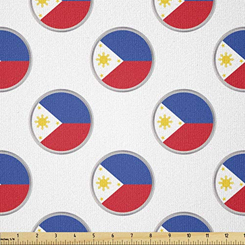Ambesonne Phillipine Fabric by The Yard, Pattern from The Circles with Flag of Philippines National Graphic, Stretch Knit Fabric for Clothing Sewing and Arts Crafts, 1 Yard, Blue Red