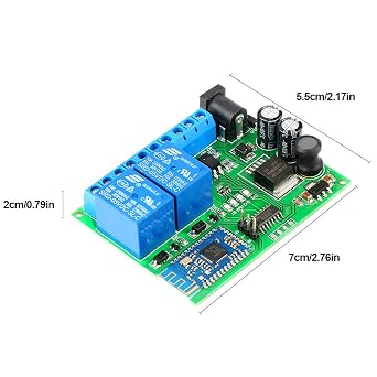 Walfront 2 Channel Bluetooth Relay Module Smart Phone Bluetooth Remote Control Switch Board Power Supply