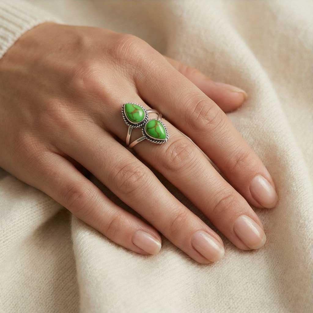 Rose Quartz, Tiger Eye, Labradorite, Pearl Pear Handmade Ring 925 Sterling Silver Overlay Boho Natural Gemstone Jewelry For Women