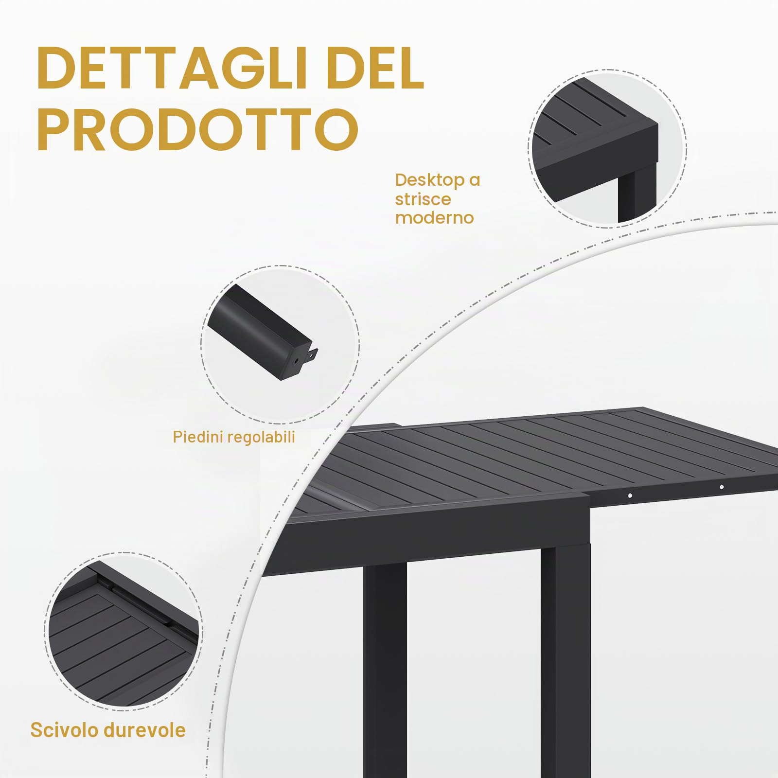 Devoko Set Tavolo e Sedie Da Giardino in Alluminio 8 Persone, 130-260CM Allungabile, Grigio Scuro