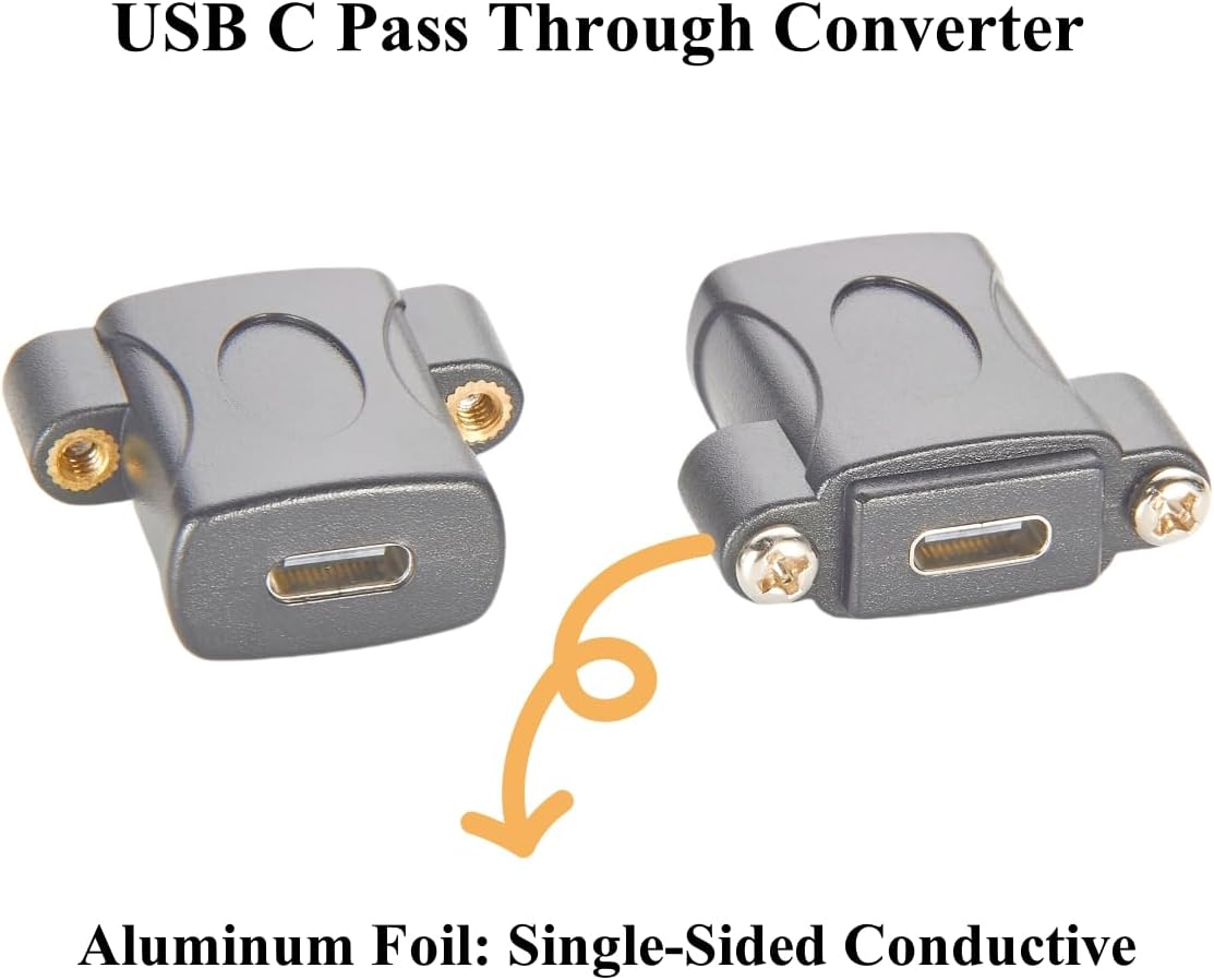Screw Panel Mount USB 3.1 Type C Coupler Converter 10Gbps USB C Female to Female Gender Changer 100W Pass Through Bulkhead Extender Socket Connector for Data Transfer Charging (5PCS)