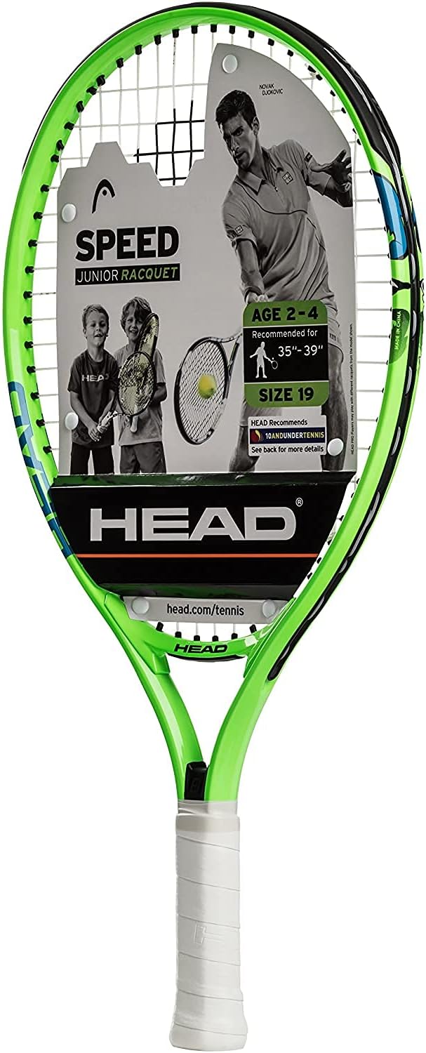 Speed 19 Junior Pre-Strung Tennis Racquet, Lightweight Youth Tennis Racket for Kids & Beginners, Durable Aluminum Frame, Age 2-4, 19 inch, Green