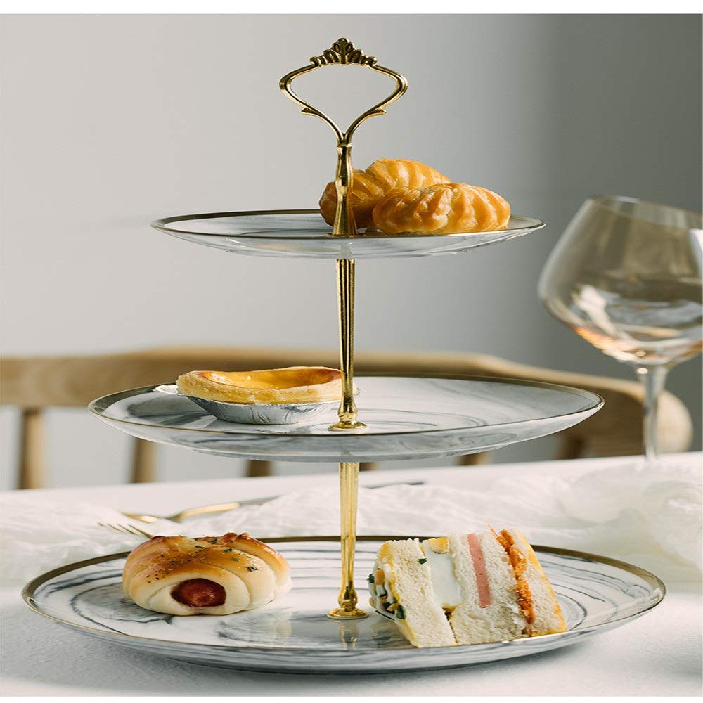Soporte de cerámica para Tartas de 3 Niveles, con diseño de piñón, Ideal para cenas, Bodas, Pasteles, postres de Frutas (Rosa, Talla única)