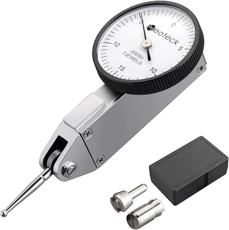 Neoteck 0-0.03"/0.0005" Dial Test Indicator with Storage Case,Brass Body | Test Indicator with 2 Steel Dovetail Clamps 3/8" and 5/32",270°Swivel Head for Machine Set-up Narrow Area Measurement-Silver